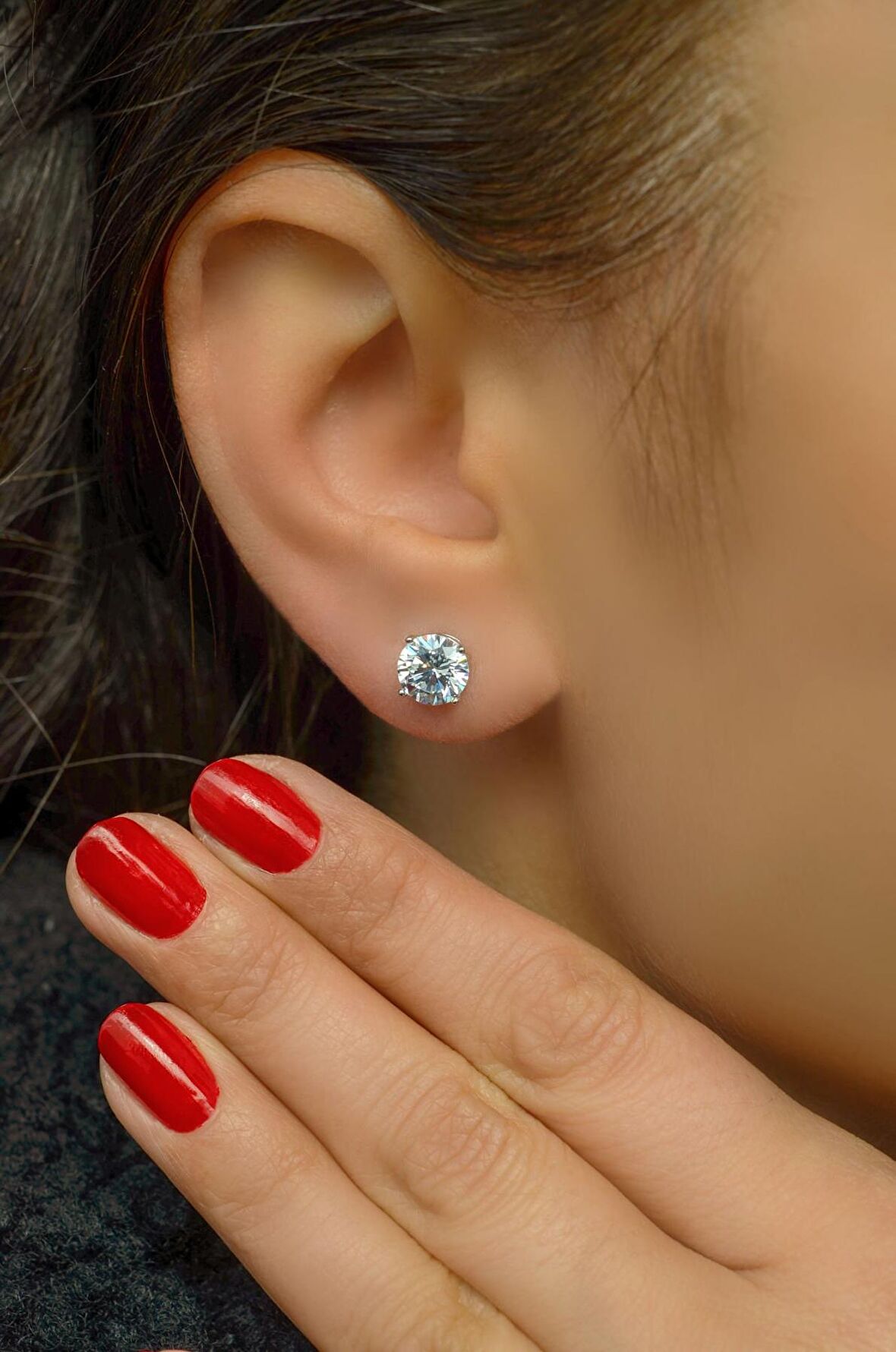 8 mm Zirkon Taşlı Tektaş Küpe Gümüş Renkli