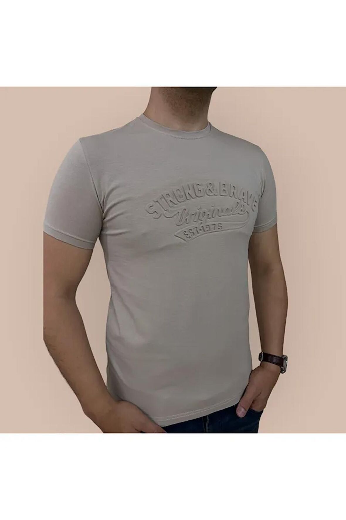 Erkek Kabartma Baskılı Yumuşak Pamuklu T-Shirt