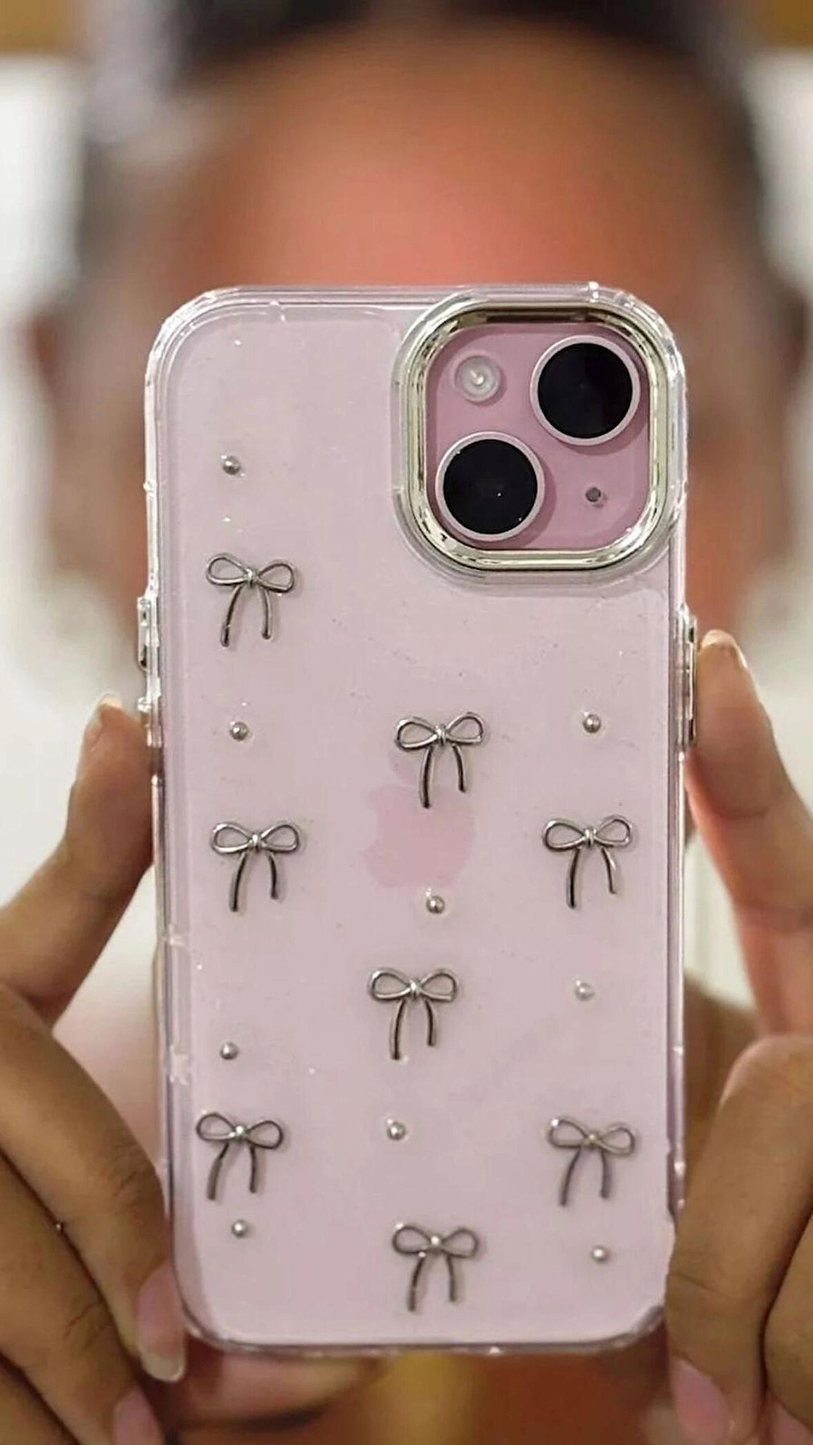 iPhone (14 PLUS) uyumlu Kurdeleli Simli Kılıf