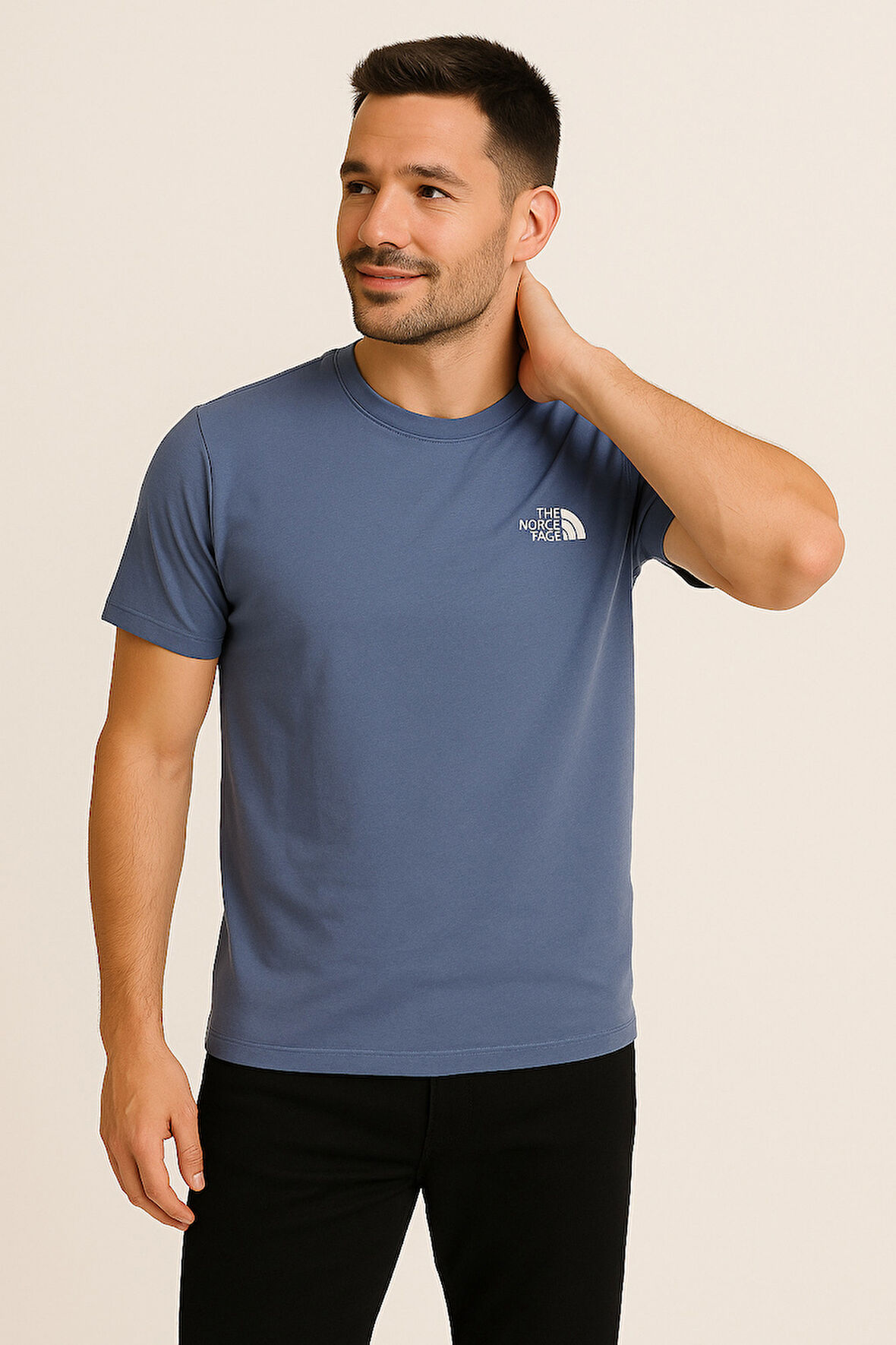 TREND KAPINDA THE NORTH FACE PAMUK PENYE BİSİKLET YAKA T-SHİRT İNDİGO