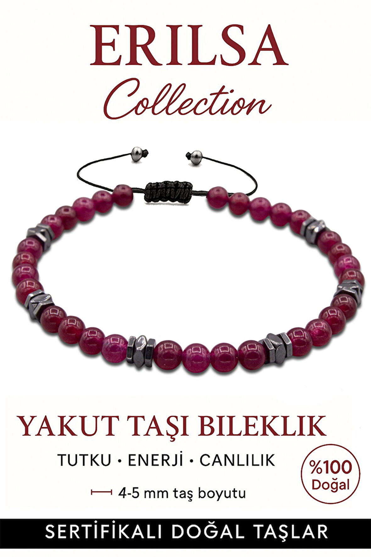 Sertifikalı Fasetli AAA+ Terahertz ve Yakut Taşı Bileklik – İnce Model Tutku ve Enerji