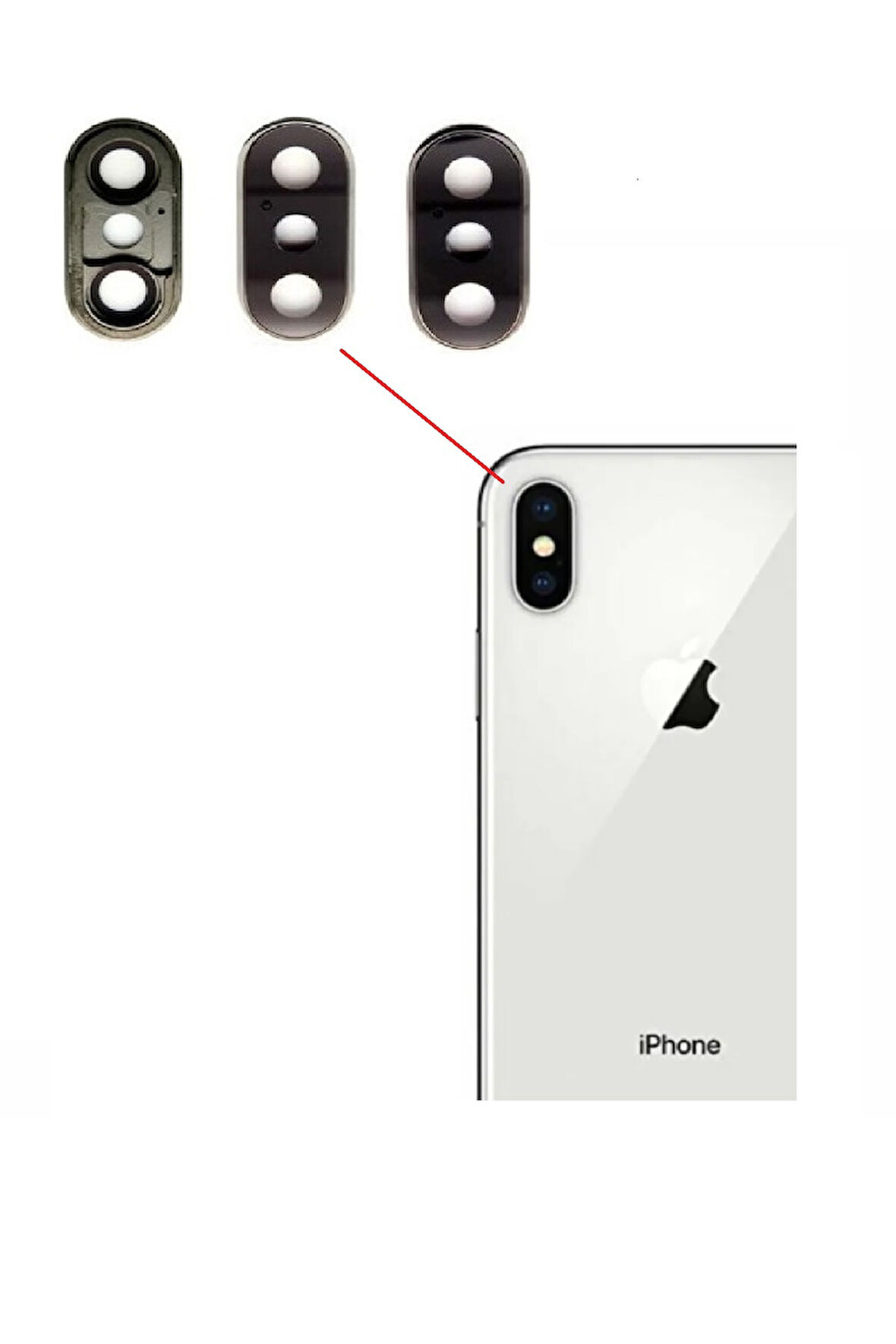iPhone X FULL Arka Kamera Camı Lens Yapışkanlı SİYAH