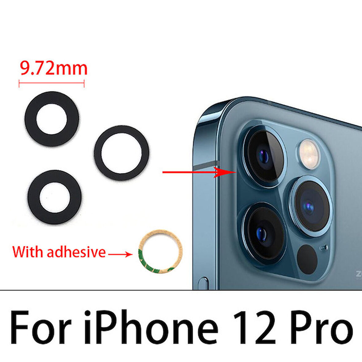 iPhone 12 PRO Arka Kamera Camı Lens Yapışkanlı