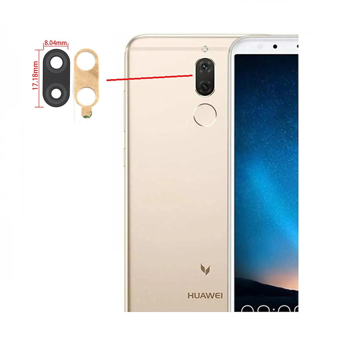 Tkgz Huawei Uyumlu MATE 10 LİTE Arka Kamera Camı Lens Yapışkanlı