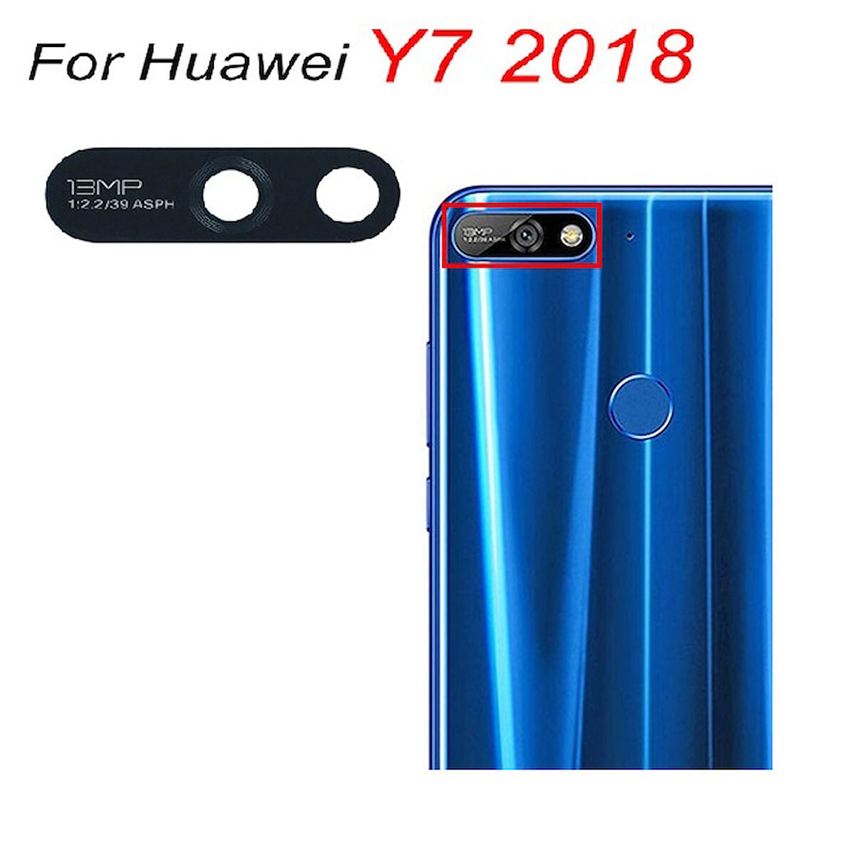 Huawei Uyumlu Y7 2018  Arka Kamera Camı Lens Yapışkanlı