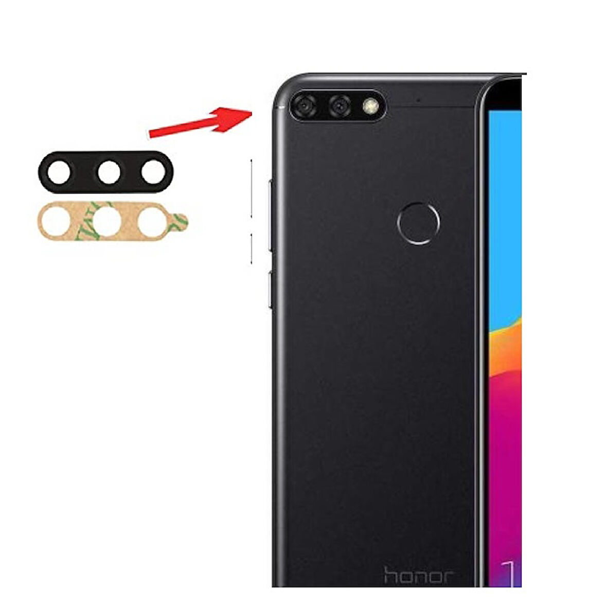 Tkgz Honor 7C Arka Kamera Camı Lens Yapışkanlı