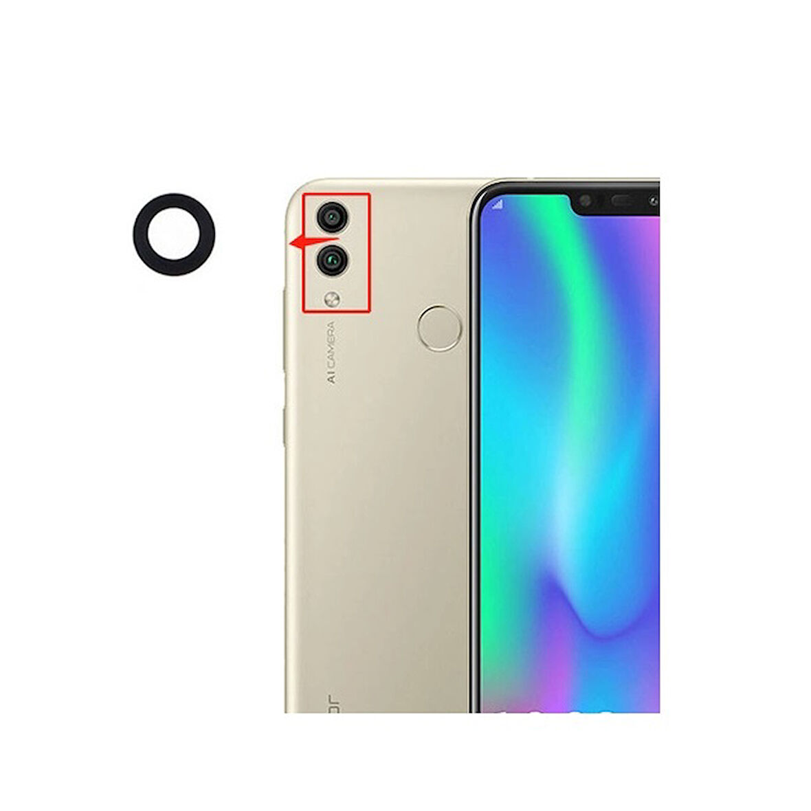 Tkgz Honor 8C Arka Kamera Camı Lens Yapışkanlı