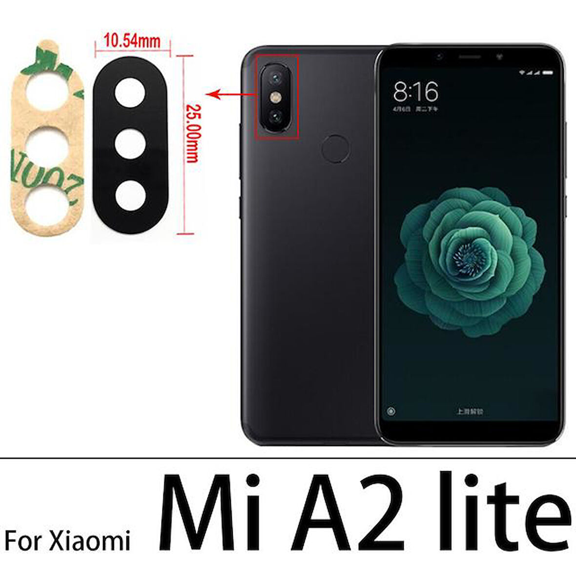 Xiaomi Mİ A2 LİTE Arka Kamera Camı Lens Yapışkanlı