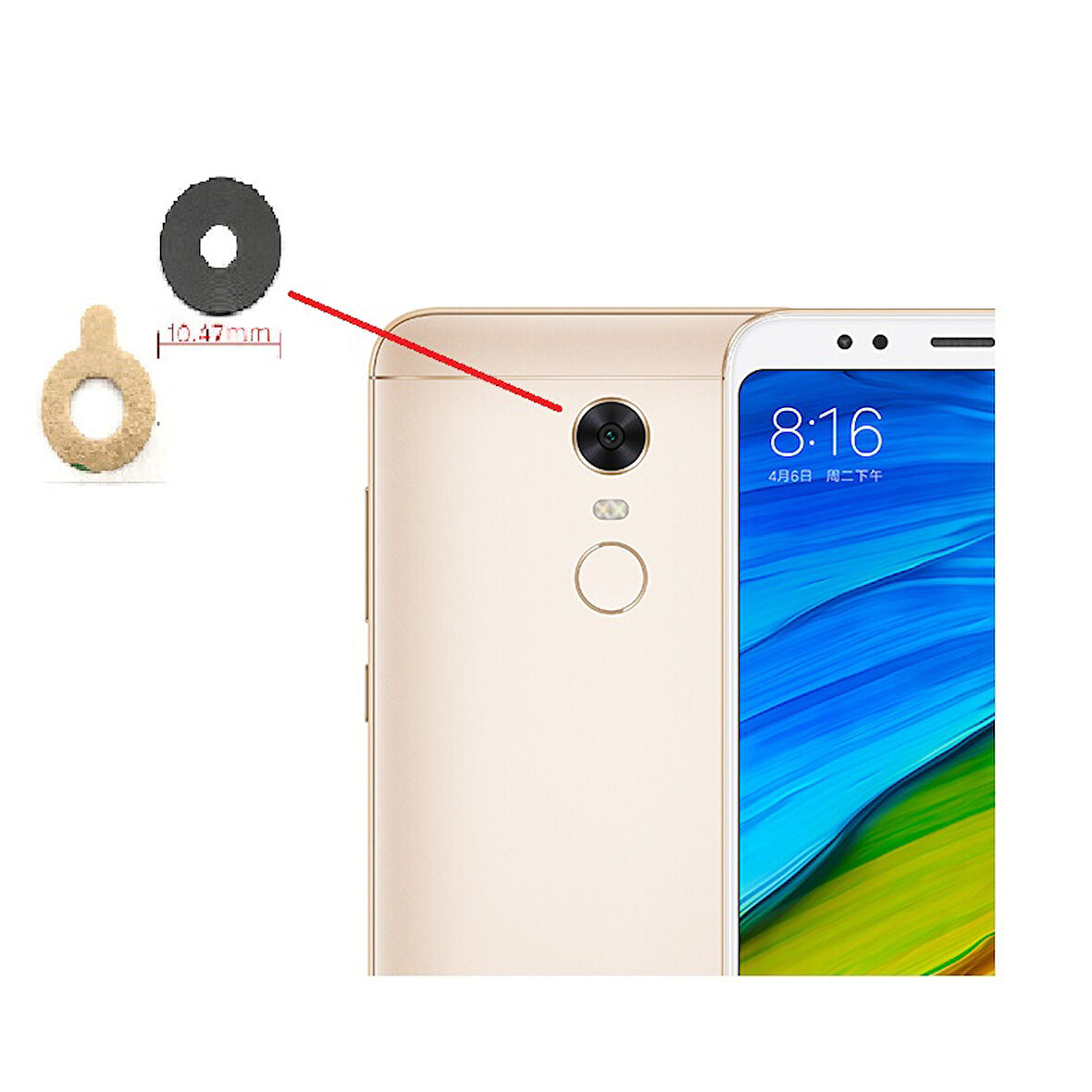 Xiaomi Redmi 5 PLUS Arka Kamera Camı Lens Yapışkanlı