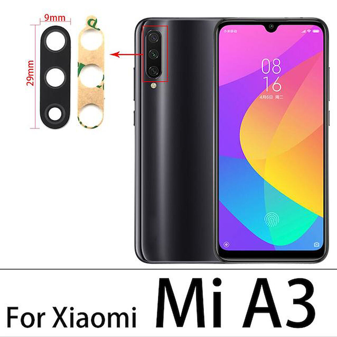 Xiaomi Mİ A3 Arka Kamera Camı Lens Yapışkanlı