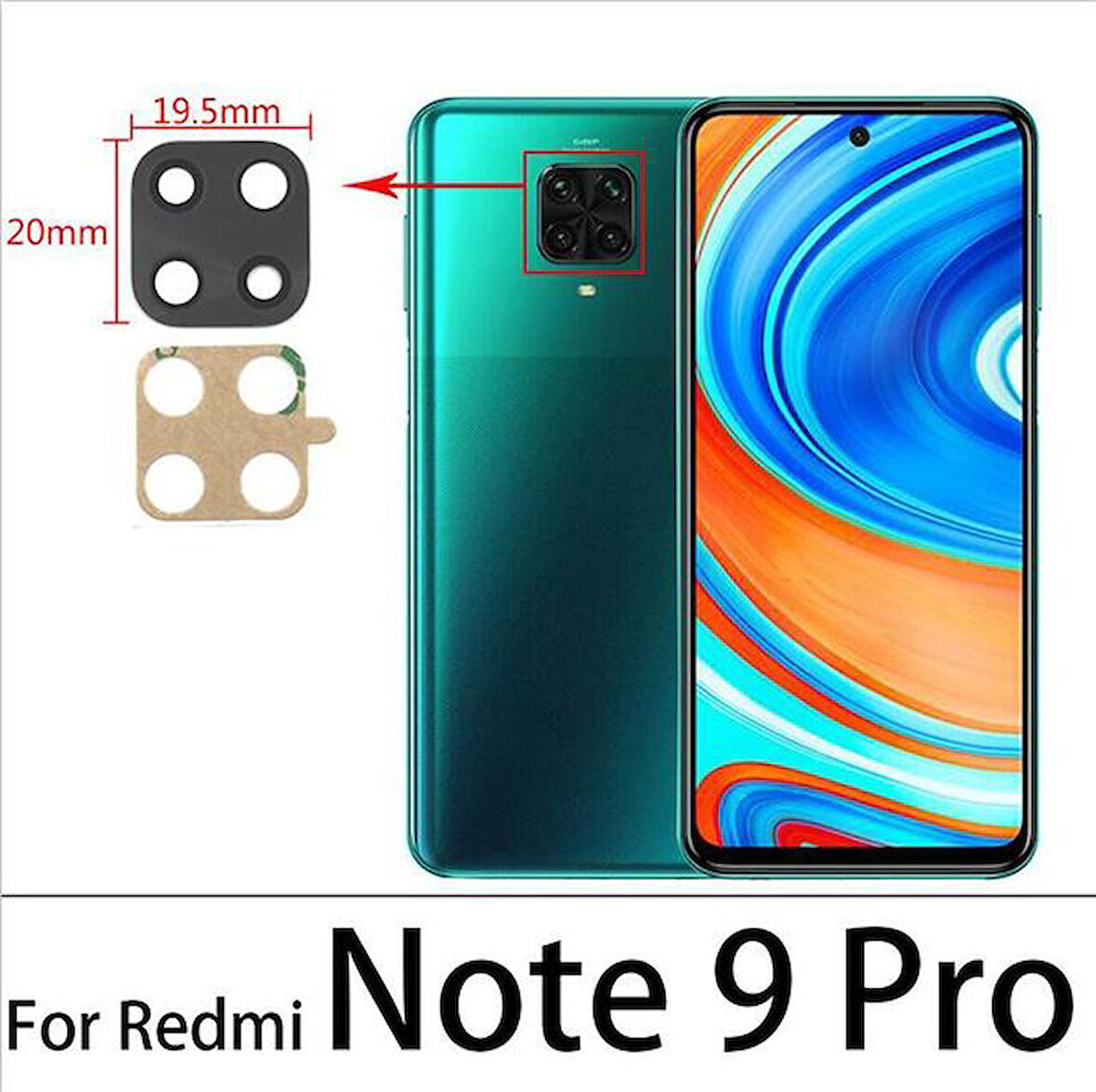 Xiaomi Redmi NOTE 9 PRO Arka Kamera Camı Lens Yapışkanlı