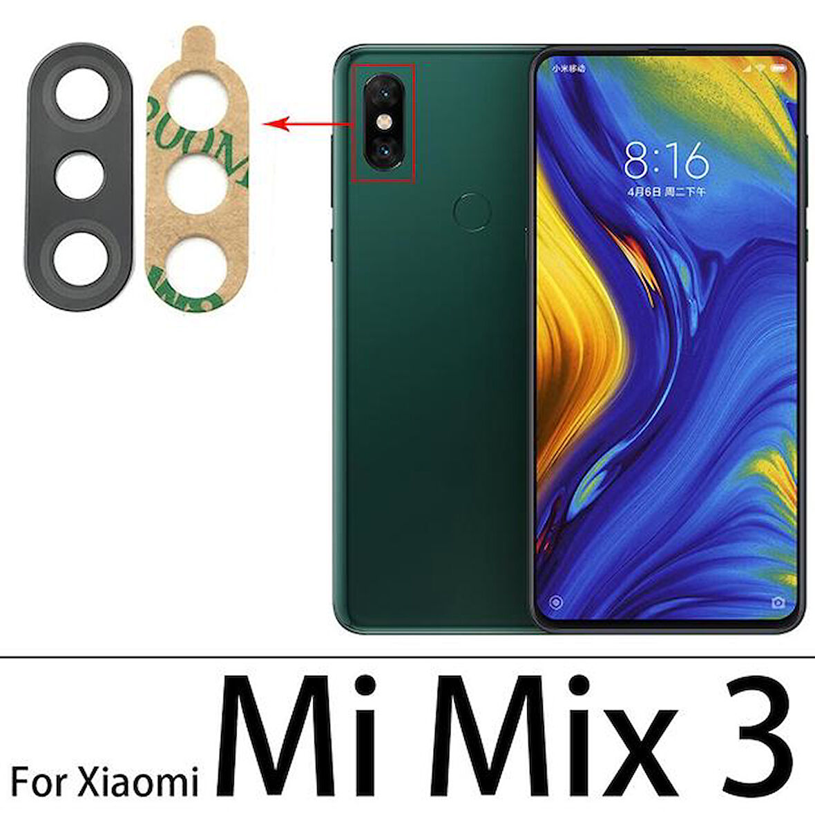 Xiaomi Mİ MİX 3 Arka Kamera Camı Lens Yapışkanlı