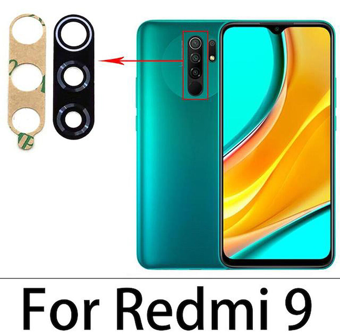 Xiaomi Redmi 9 Arka Kamera Camı Lens Yapışkanlı