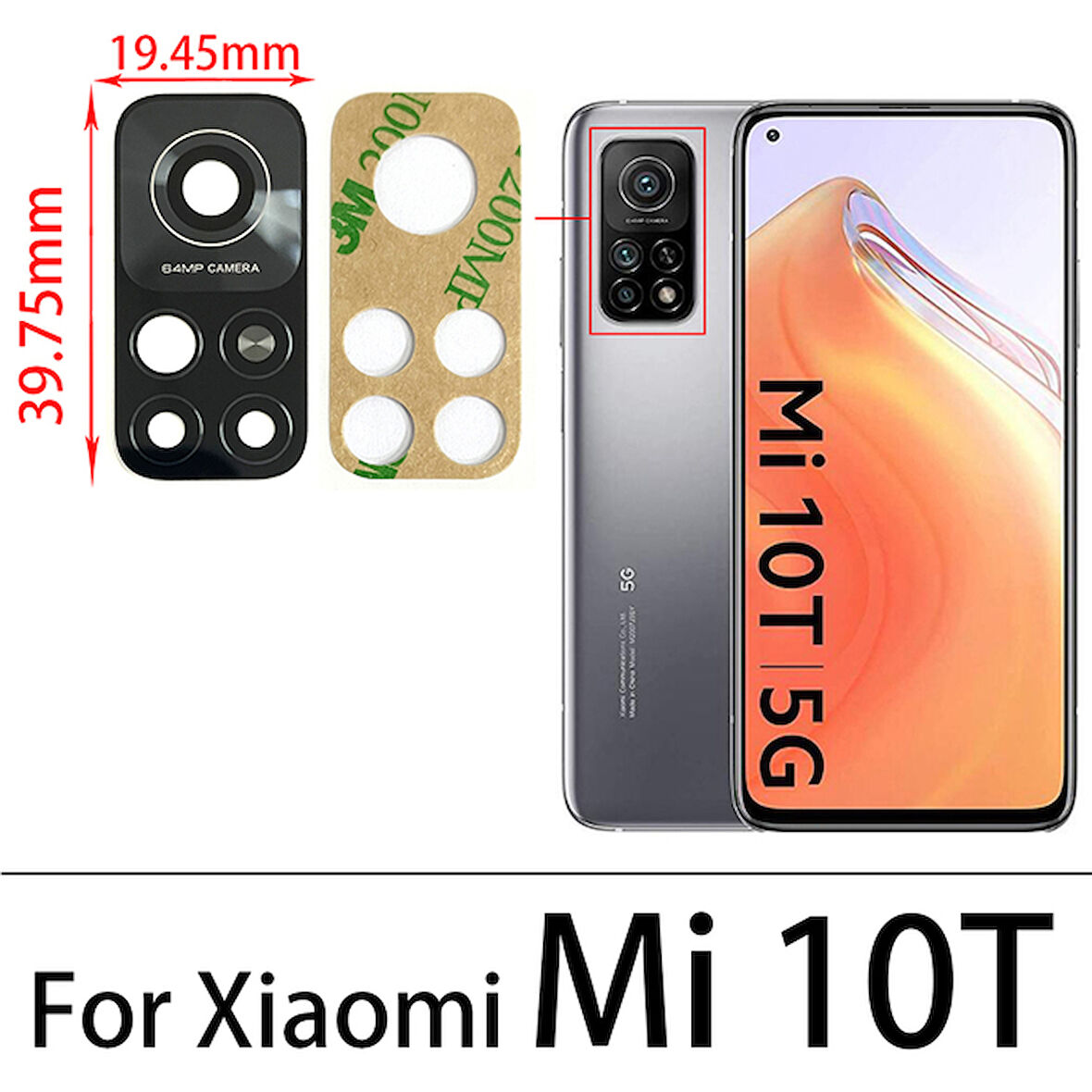 Xiaomi Mİ 10T Arka Kamera Camı Lens Yapışkanlı