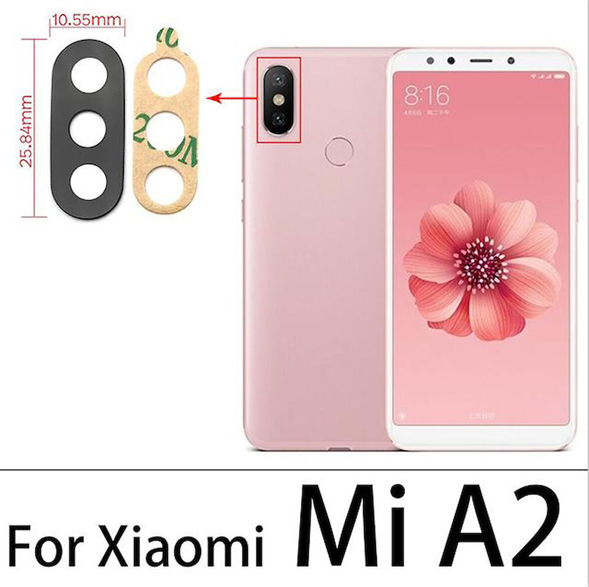 Xiaomi Mİ A2 Arka Kamera Camı Lens Yapışkanlı
