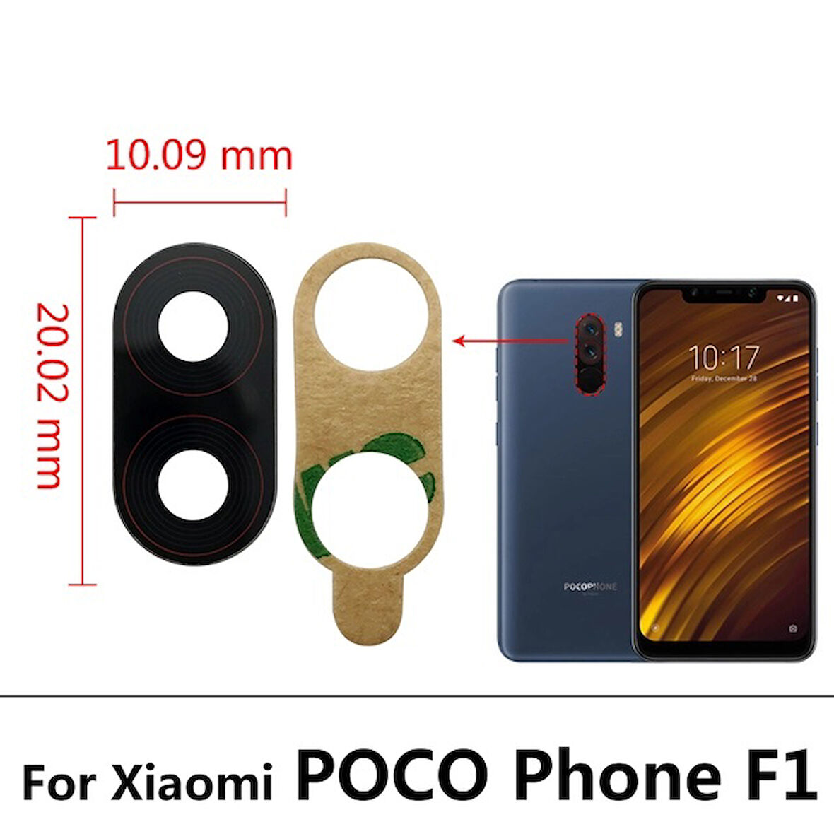 Xiaomi POCOPHONE F1 Arka Kamera Camı Lens Yapışkanlı