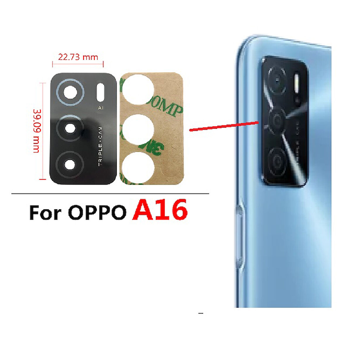Oppo A16 Arka Kamera Camı Lens Yapışkanlı