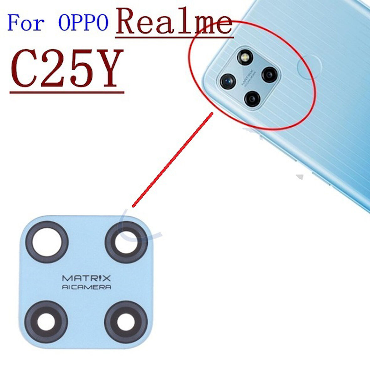 Oppo Realme C25Y Arka Kamera Camı Lens Yapışkanlı