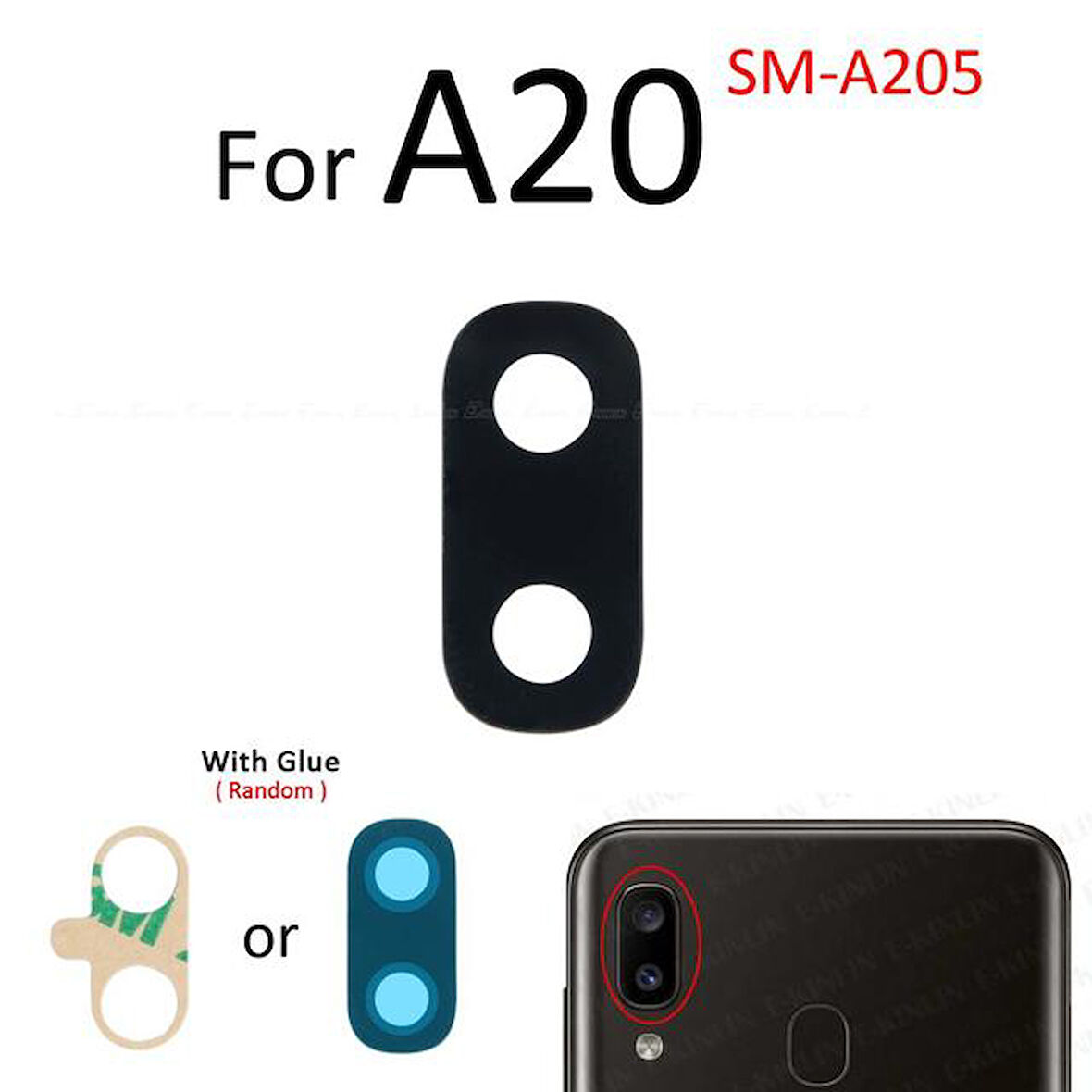 Samsung Galaxy A20 Arka Kamera Camı Lens Yapışkanlı