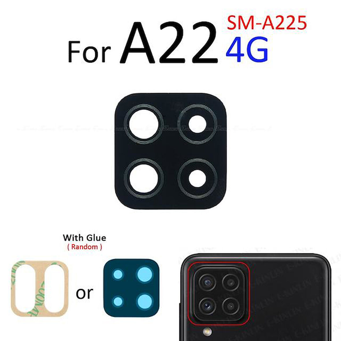 Samsung Galaxy A22 4G Arka Kamera Camı Lens Yapışkanlı