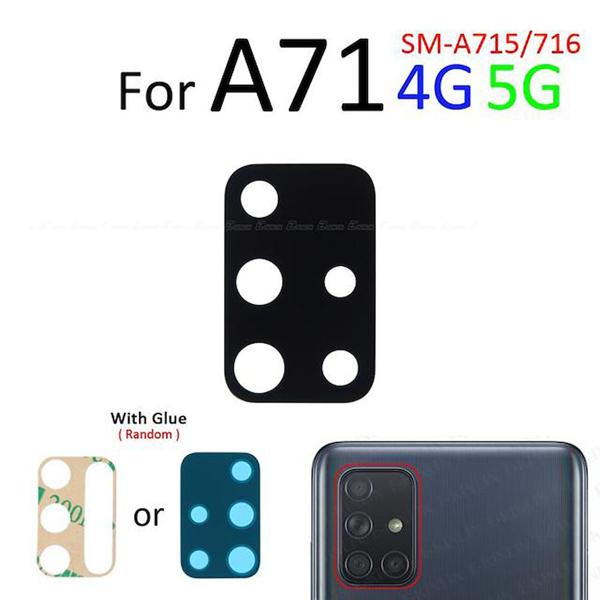 Samsung Galaxy A71 Arka Kamera Camı Lens Yapışkanlı
