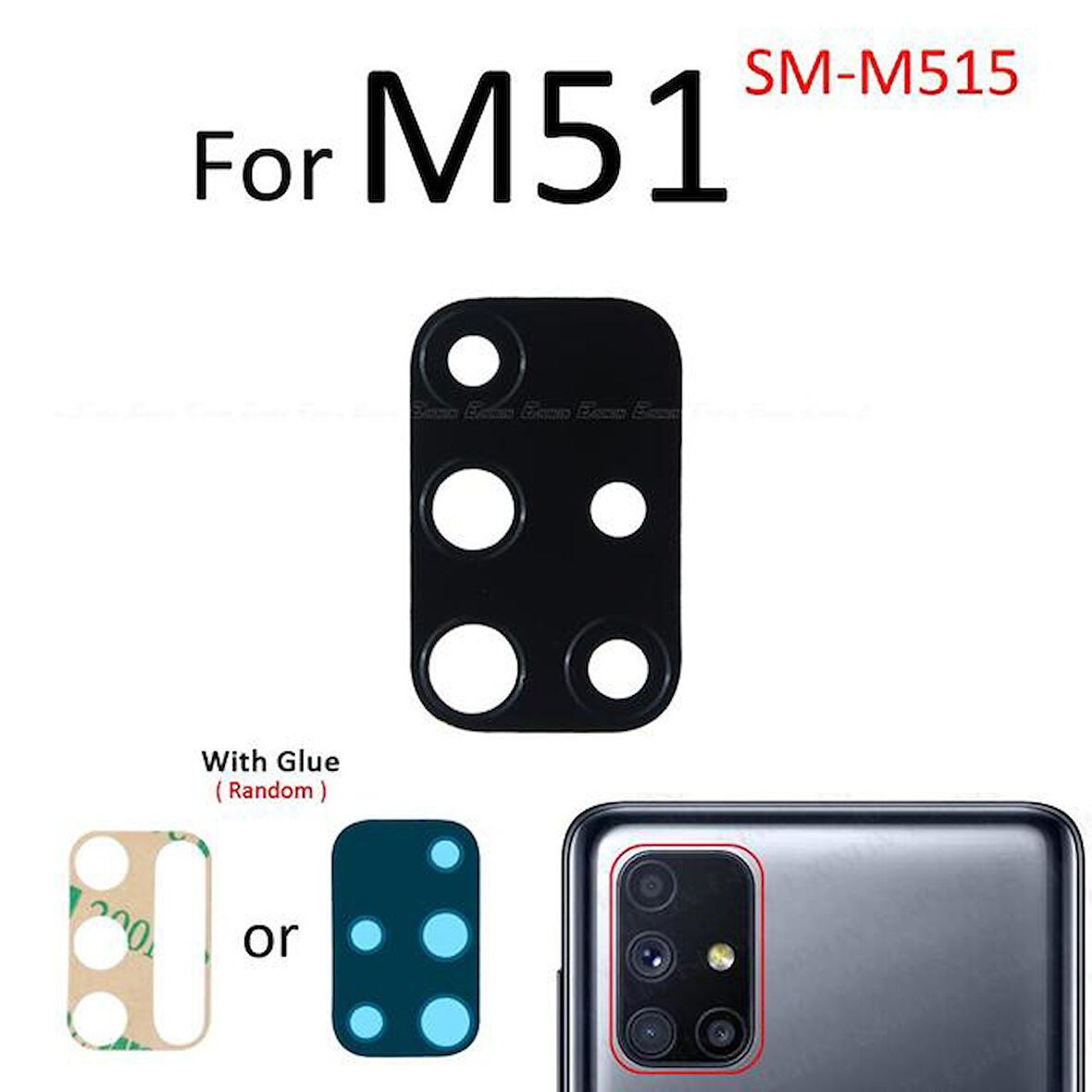 Samsung Galaxy M51 Arka Kamera Camı Lens Yapışkanlı