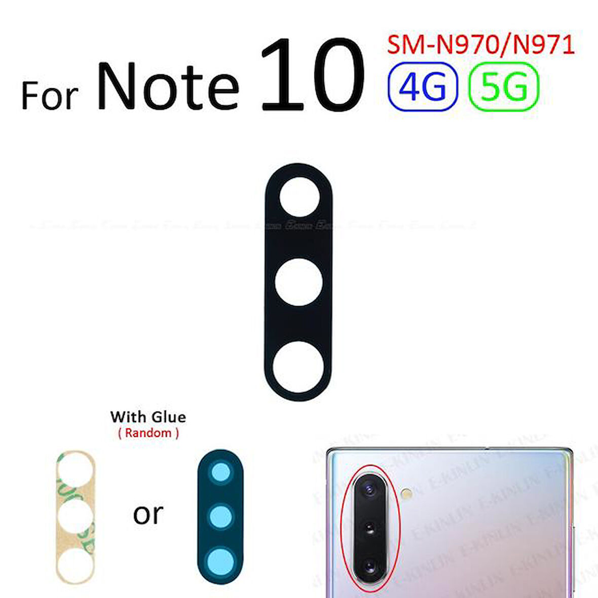 Samsung Galaxy NOTE 10 Arka Kamera Camı Lens Yapışkanlı