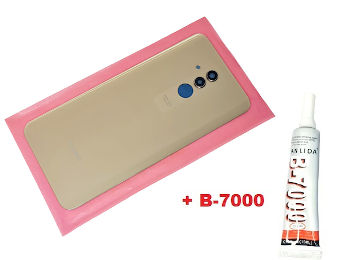 Tkgz Huawei Uyumlu MATE 20 Lite Arka Pil Batarya Kapağı ( LENSLİ CAM ) (B-7000) GOLD