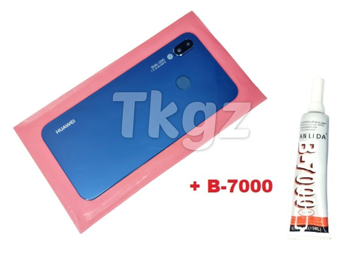 Tkgz Huawei Uyumlu P20 Lite Arka Pil batarya Kapağı (LENS Lİ CAM+B-7000) MAVİ