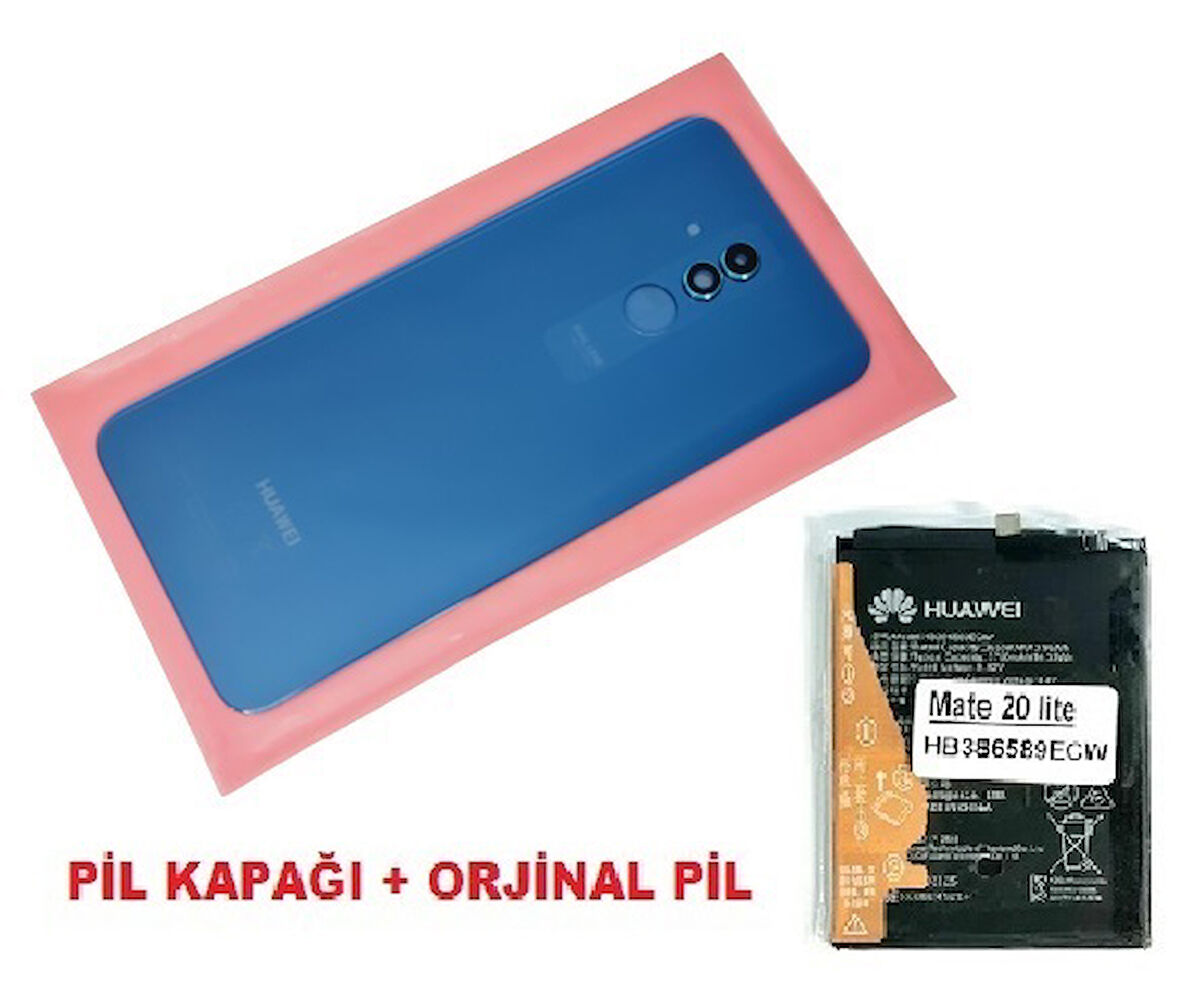 Tkgz Huawei Uyumlu MATE 20 Lite Arka Pil Batarya Kapağı + PİL (LENSLİ CAM) MAVİ