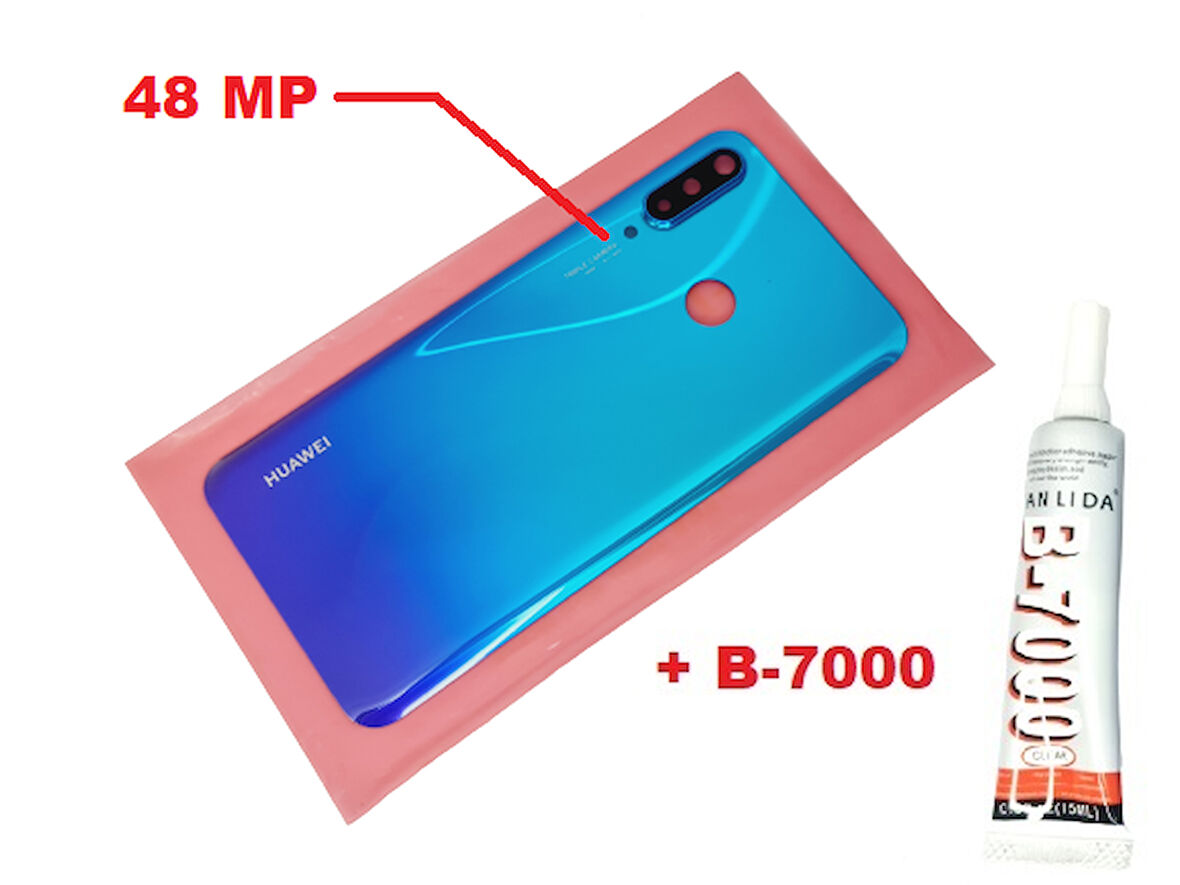Tkgz Huawei Uyumlu P30 Lite Arka Kapak (Kamera Lensli 48 MP CAM+B-7000) MAVİ