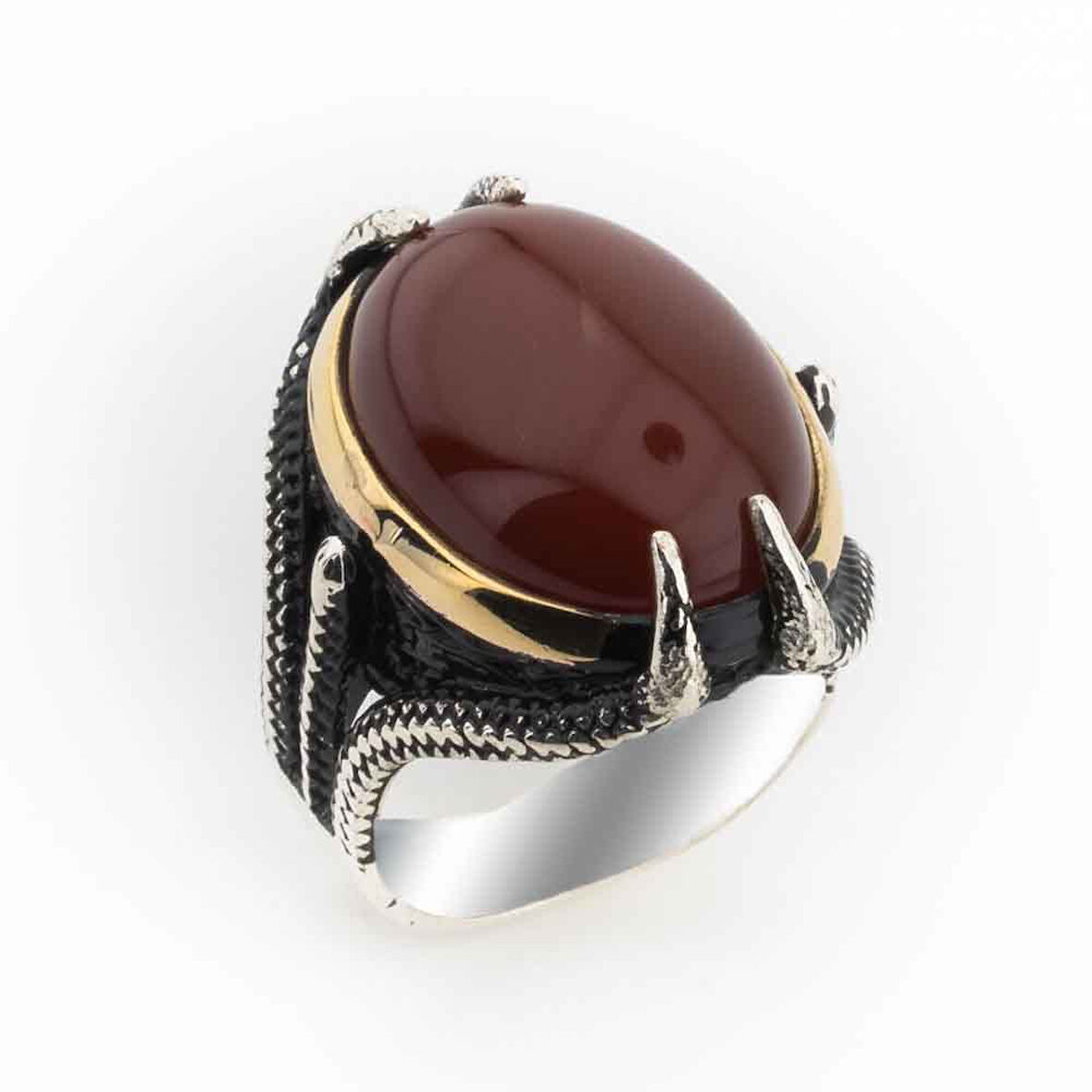 Akik Taşlı Pençeli  Gümüş Erkek Yüzük