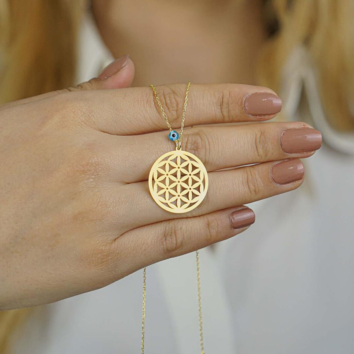 Yaşam Çiçeği Nazarlı Kadın Gümüş Kolye