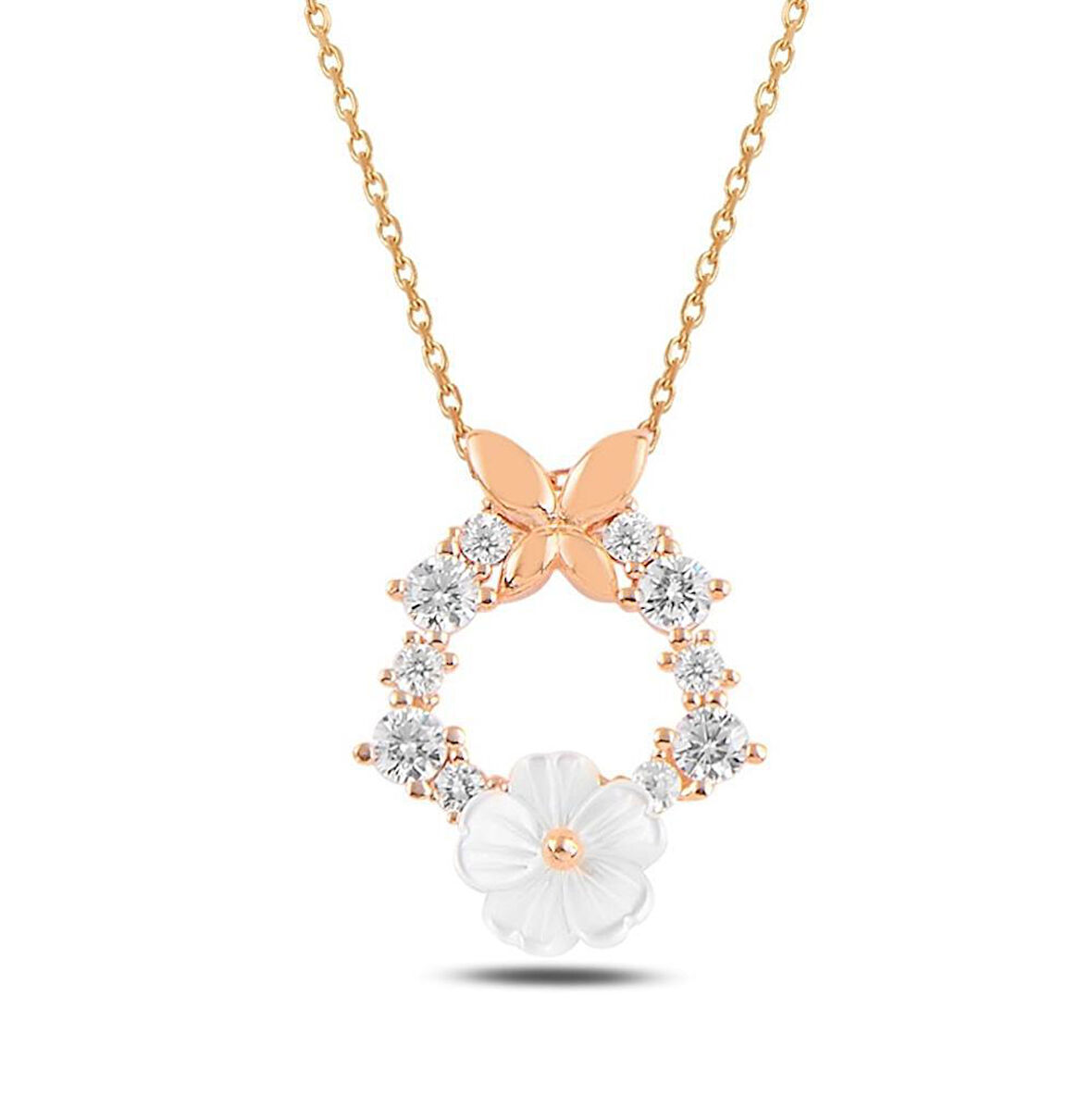Manolya Çiçeği Kelebek Detaylı 925 Ayar Gümüş Kolye ROSE