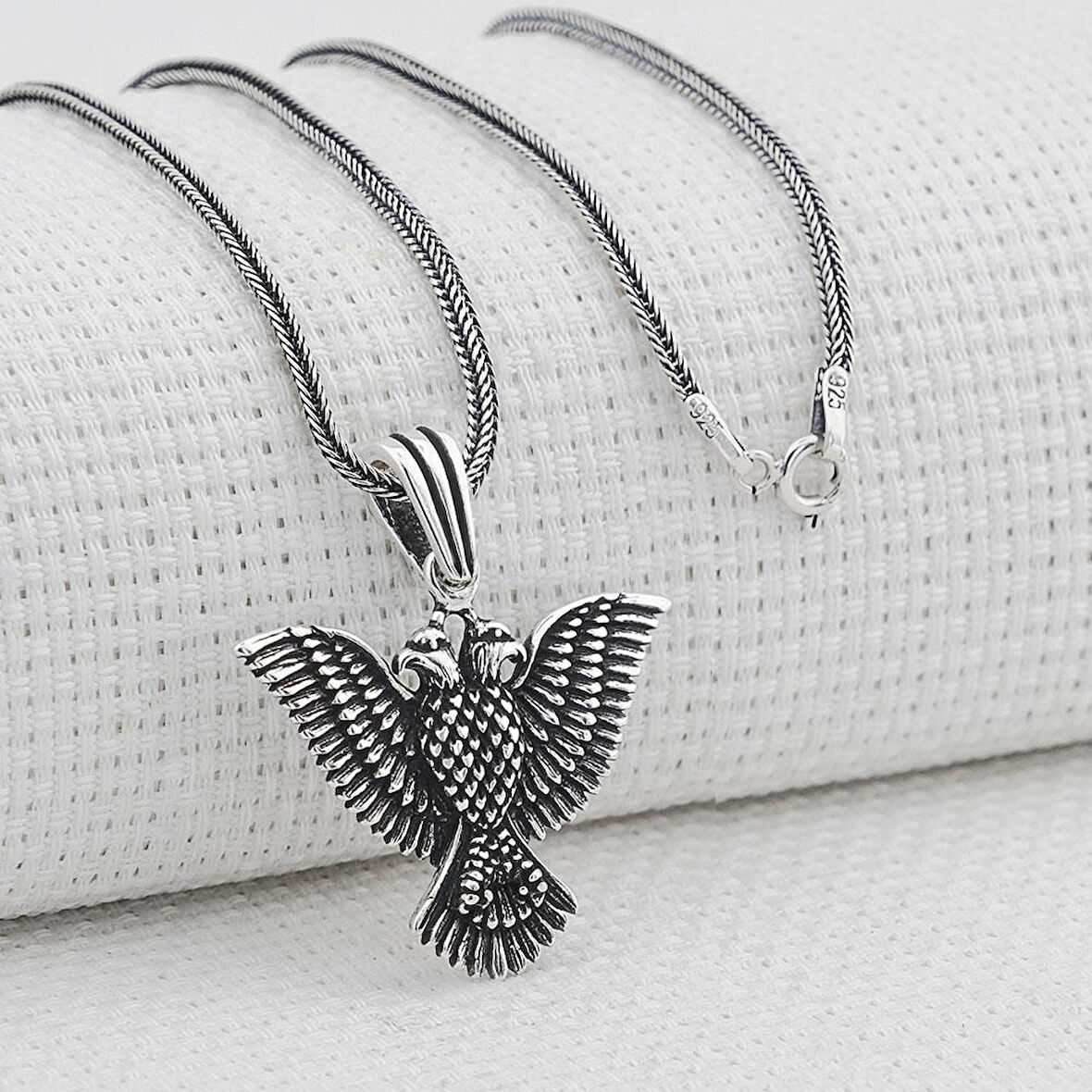 Çiftbaşlı Kartal Tasarımlı 925 Ayar Gümüş Kolye 