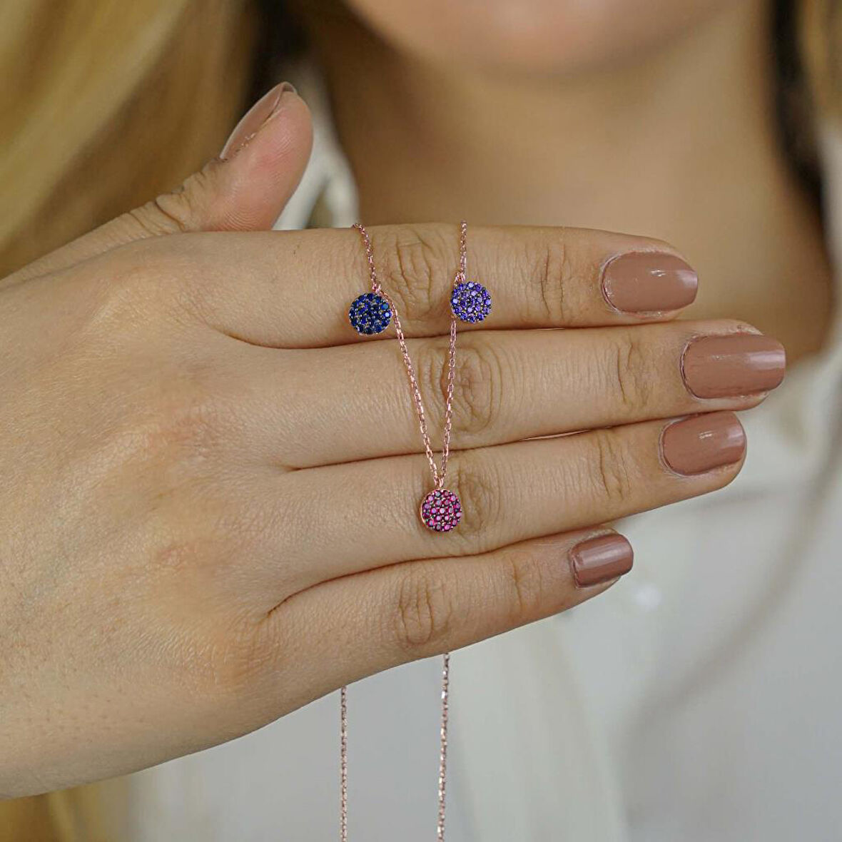 Renkli Zirkon Taşlı 925 Ayar Gümüş Şans Kolyesi