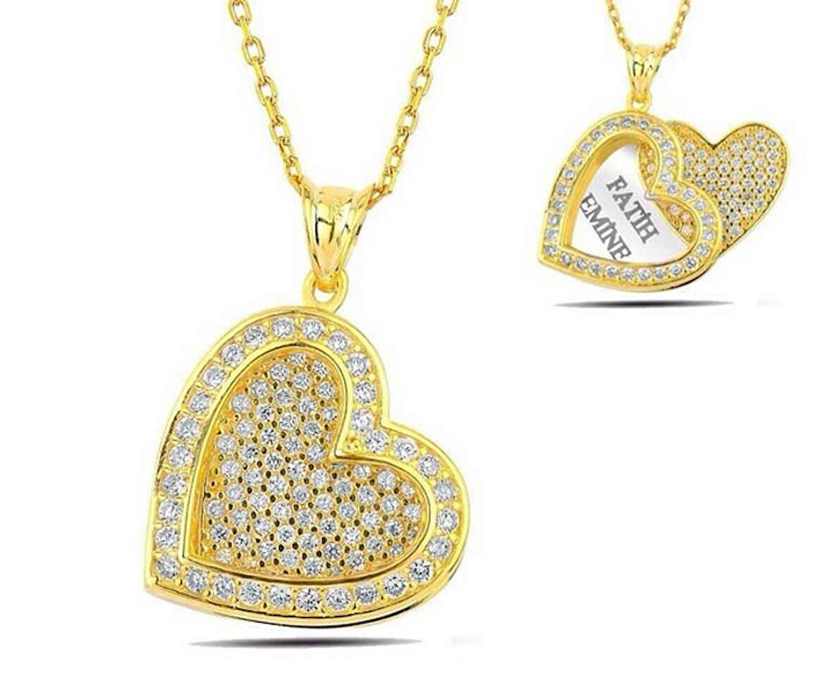 İsim Yazılı Kalpli Model Gümüş Kadın Kolye