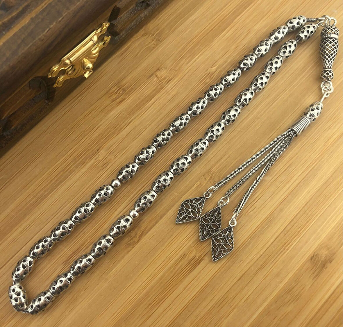 925 Ayar Gümüş Arpa Kesim Tesbih Model 1