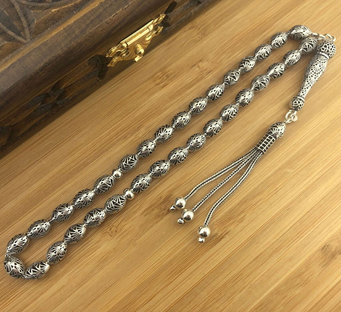 925 Ayar Gümüş Arpa Kesim Tesbih Model 2