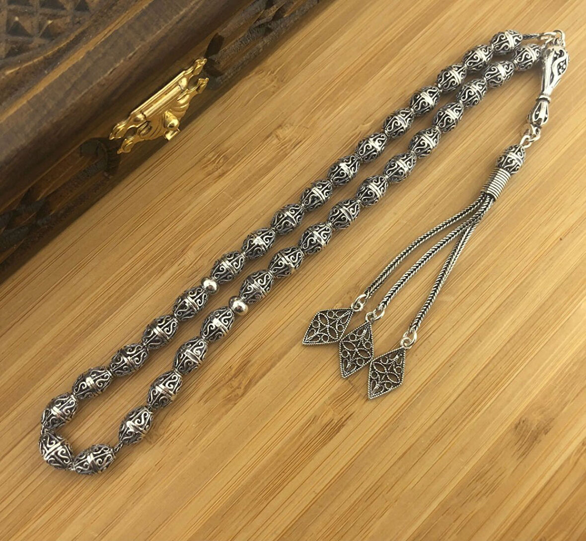 925 Ayar Gümüş Arpa Kesim Döküm Tesbih 