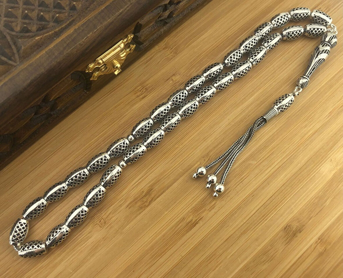 925 Ayar Gümüş Arpa Kesim Tesbih Model 5