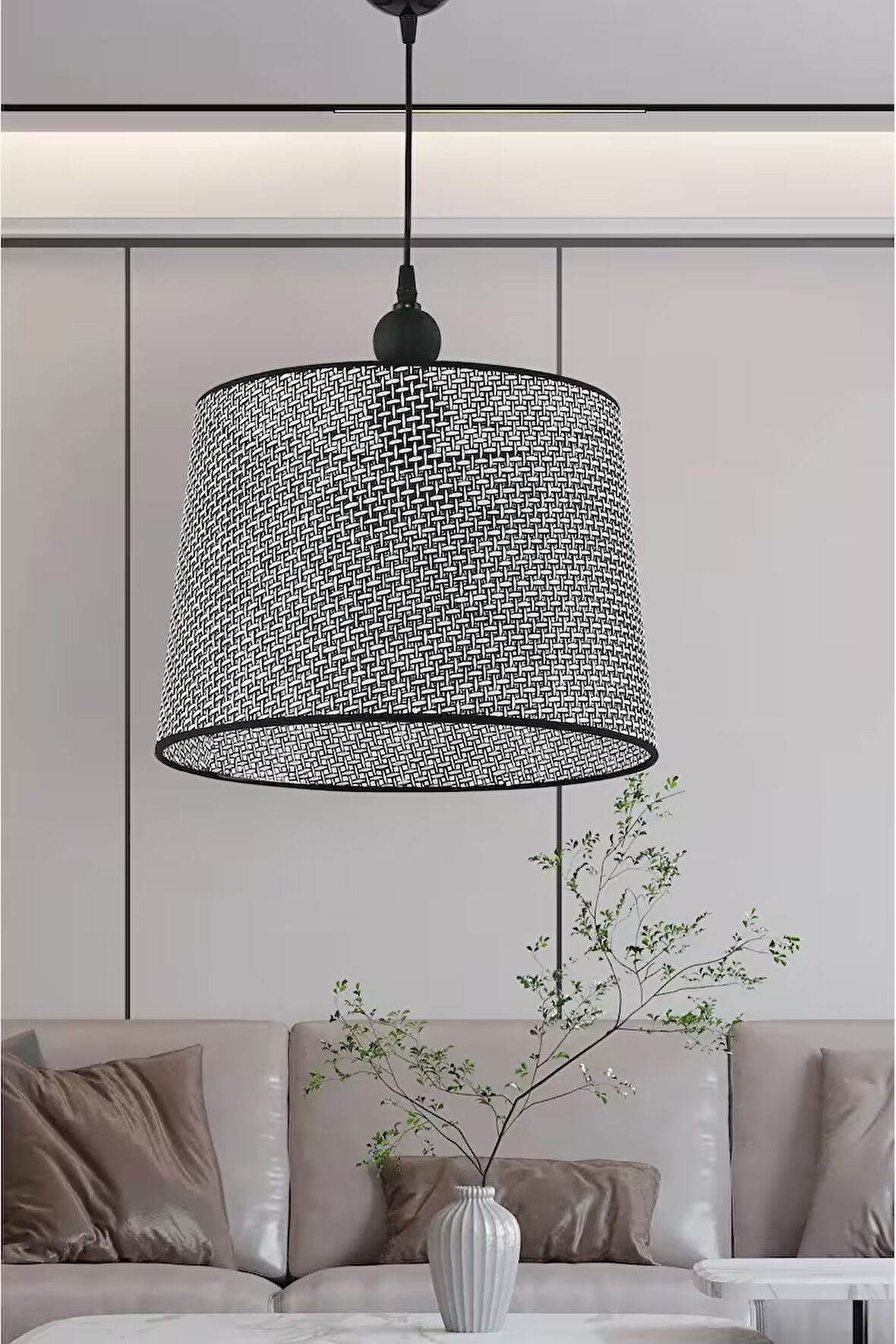 TEKLİ MİMBRE SARKIT AVİZE SİYAH