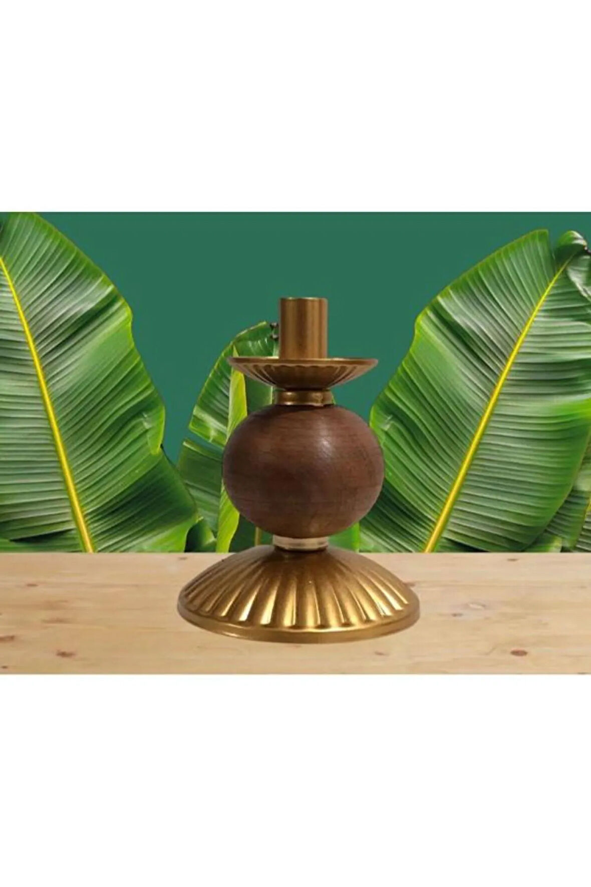 TEKLİ PİNO MUMLUK AHŞAP TOP DETAYLI GOLD KÜÇÜK