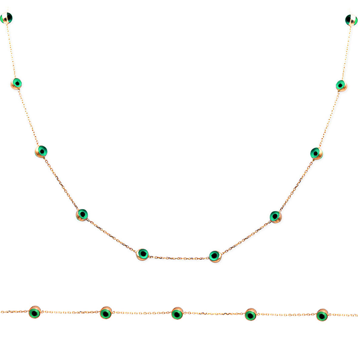 Yeşil Göz Boncuklu Kolye Bileklik Altın Takım (TKM0030)