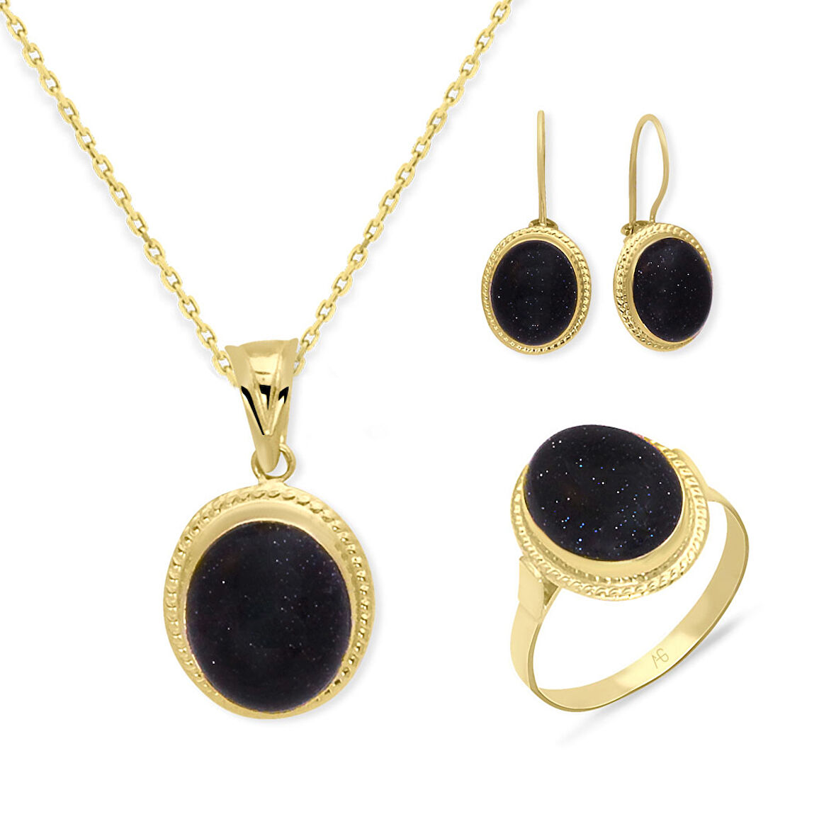 Simli Taşlı Altın Üçlü Nostalji Takım (TKM0053)