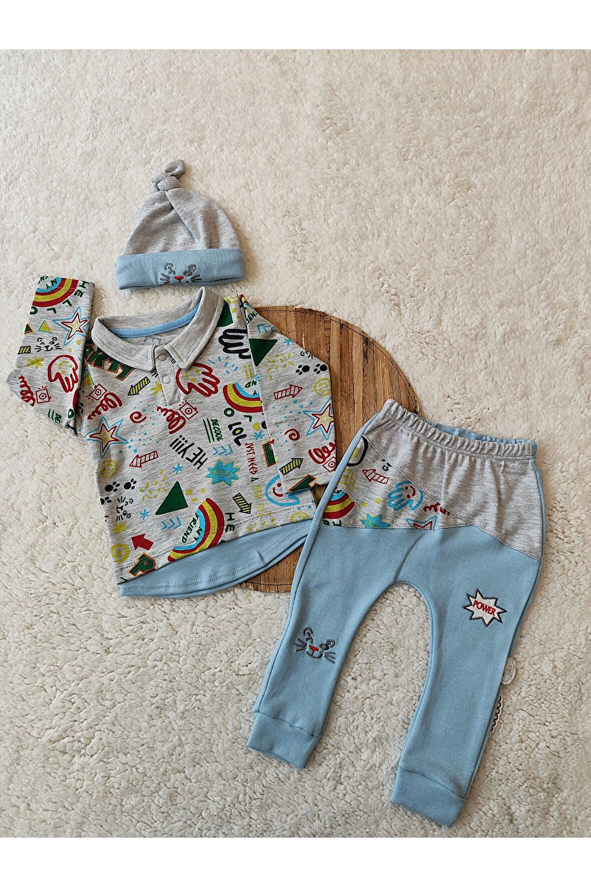 3lü Mavi Erkek Bebek Takım 3-6-9-12-18 ay Bebek Takımları Kıyafetleri Bebek Giyim Hediyelik