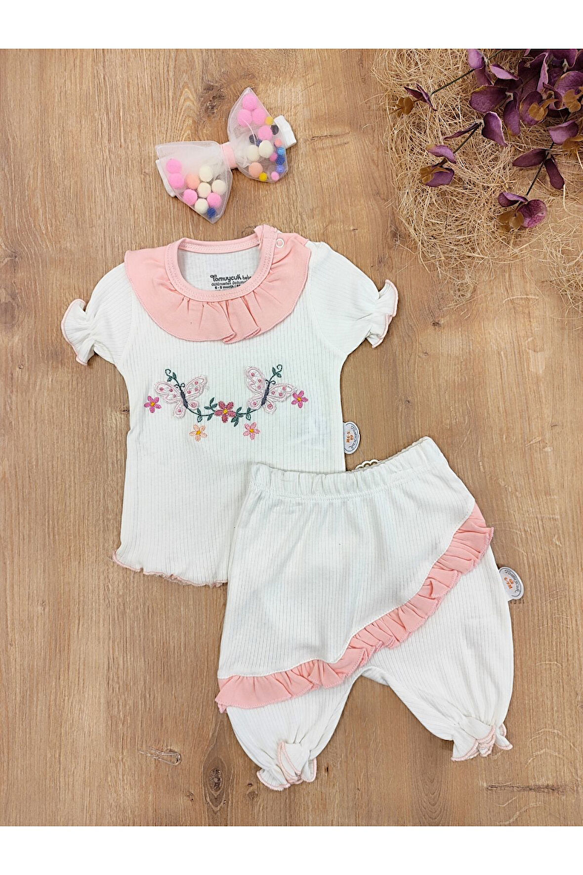 Kız Bebek Çocuk Takım Sweatli 3'lü 3-6-9-12 Ay Bebek Takımları Kıyafetleri Giysileri