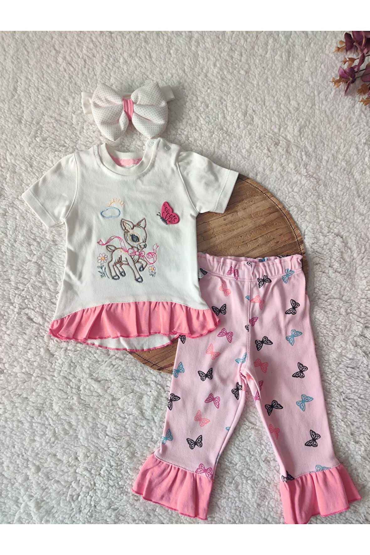 3'lü Kız Bebek Çocuk Takım Yazlık Hediyelik 3-6-9-12 Ay Bebek Takımları Kıyafetleri Giysileri
