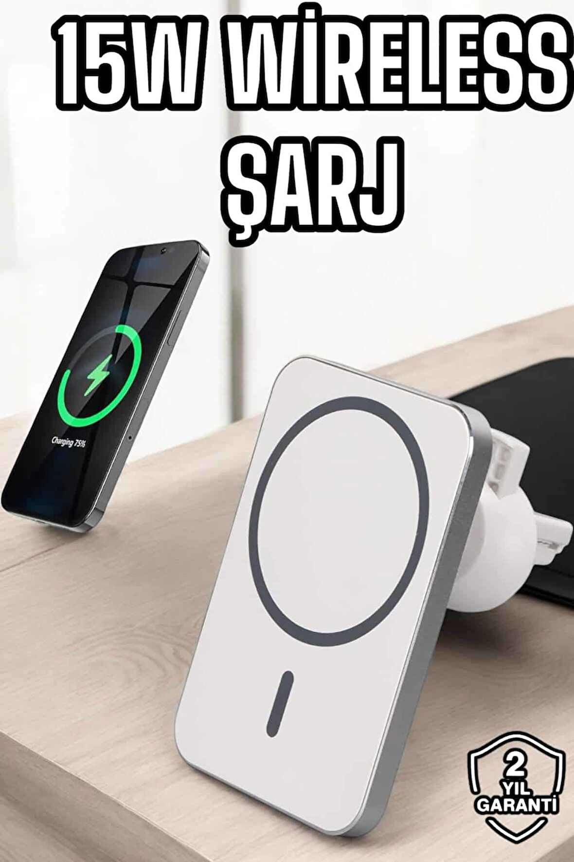 Powerbank Kablosuz 15W Taşınabilir Şarj Aleti Çift Kablo