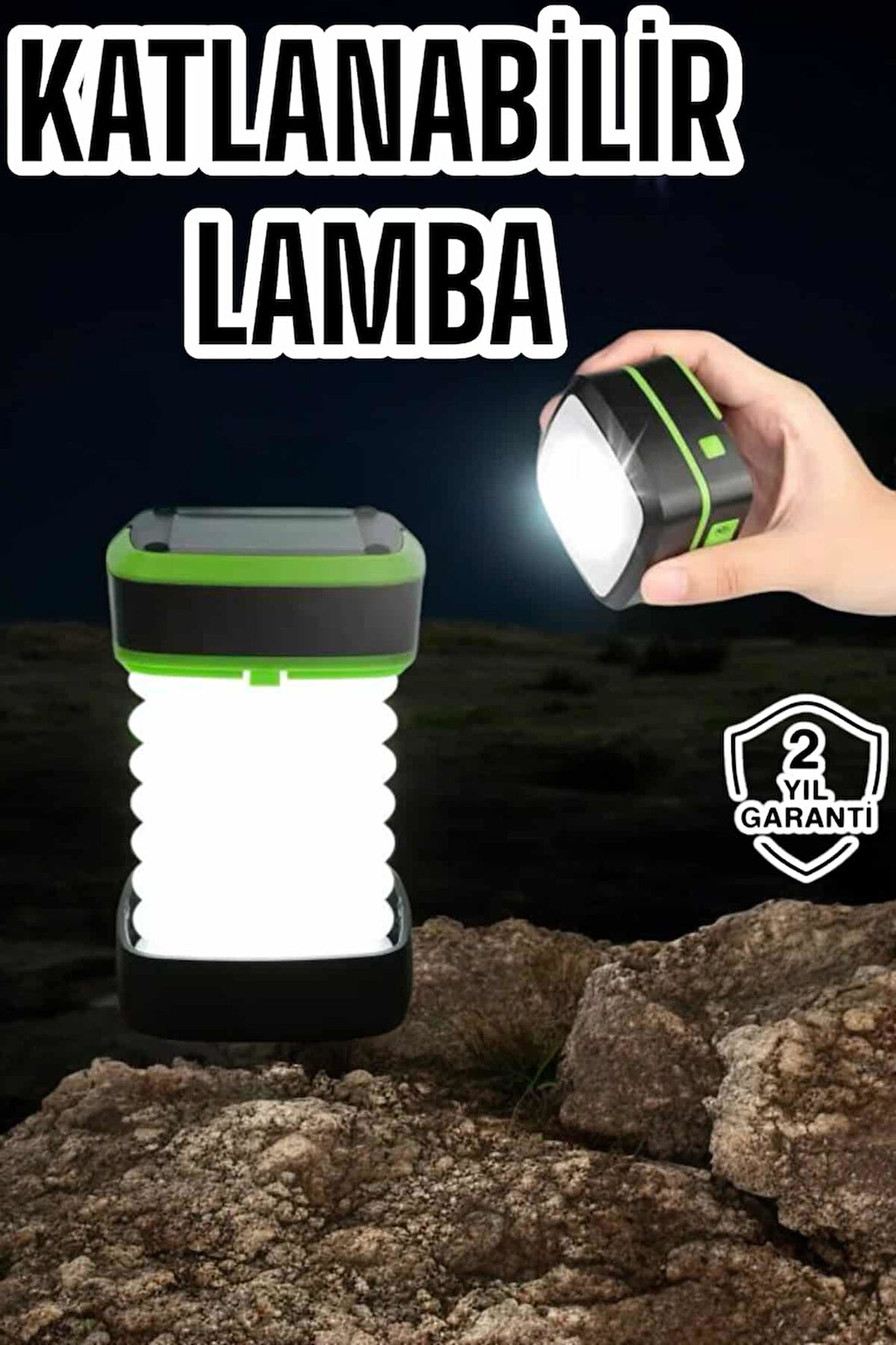 Katlanabilir Kamp Lambası Solar Fener Görünümlü 3 Kademeli Şarjlı